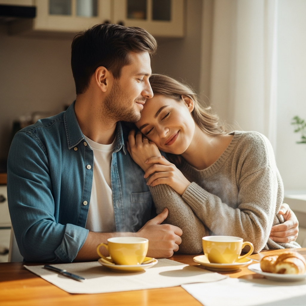 A couple sharing a warm moment of closeness and reconnection